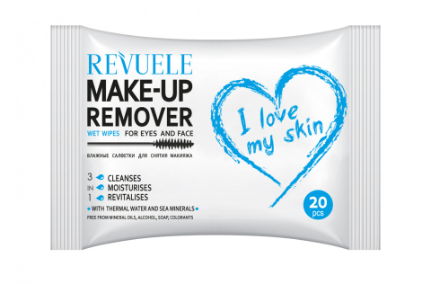 Chusteczki do demakijażu z wodą termalną / Revuele Make-Up Remover I Love My Skin Wet Wipes (20 szt.)