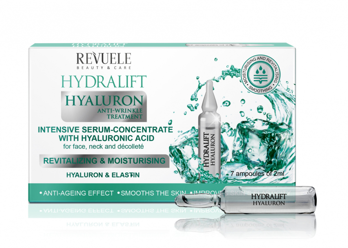 Skoncentrowane serum z kwasem hialuronowym w ampułkach / Revuele Hydralift Hyaluron Anti-Wrinkle Treatment (7 x 2 ml)