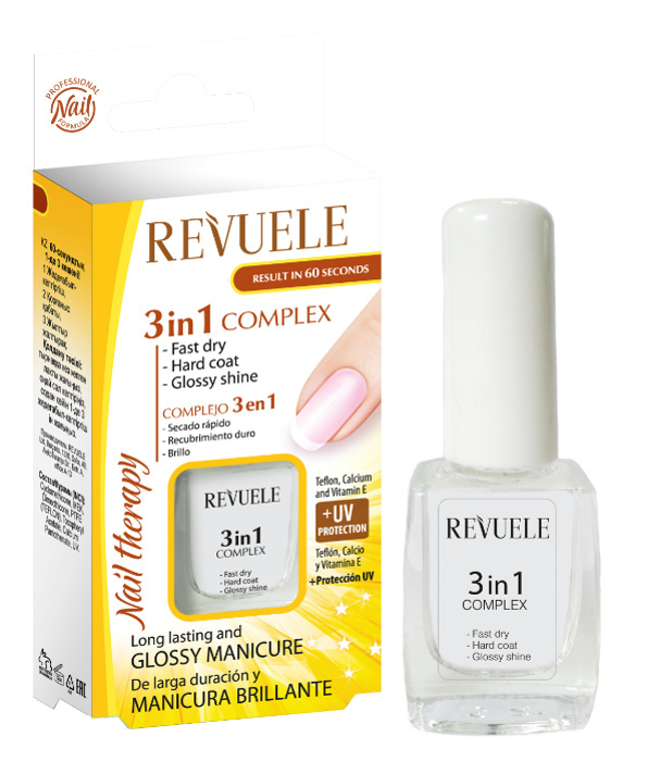 Top przyśpieszający wysychanie lakieru 3 w 1 / Revuele Nail Therapy (10 ml)