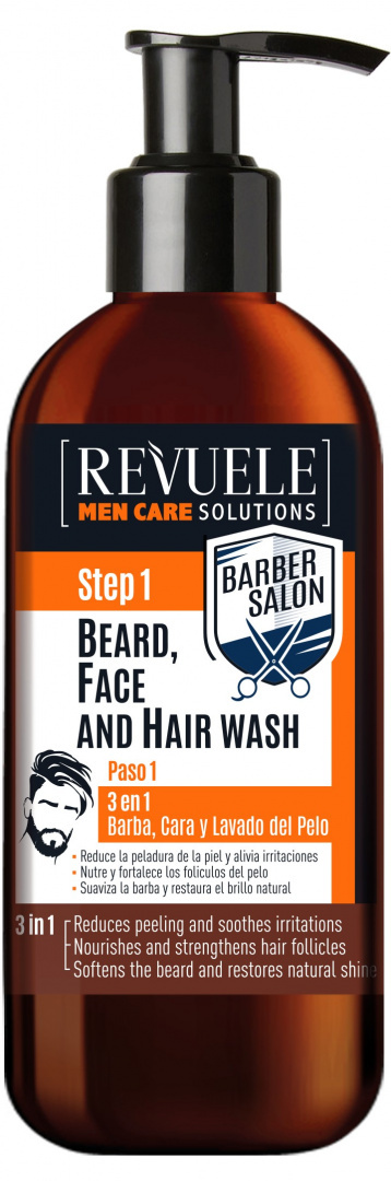 Żel do mycia brody, twarzy i włosów 3 w 1 dla mężczyzn / Revuele Men Care Barber Salon 3 In 1 Beard, Face & Hair Wash (300 ml)