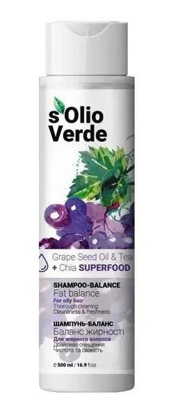 S'olio Verde Szampon równoważący olej z pestek winogron do włosów przetłuszczających się, 500 ml
