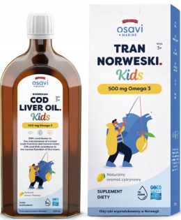 Suplement diety w postaci tranu z wątroby dorsza o smaku cytrynowym dla dzieci Osavi Cod Liver Oil Kids 500 Mg Omega 3 (500 ml)